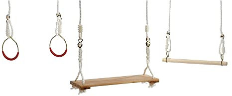 Idena 40193 Columpio de Gimnasia en Madera, con Trapecio y Anillas, para Niños Desde 3 Años, Capacidad 50 kg