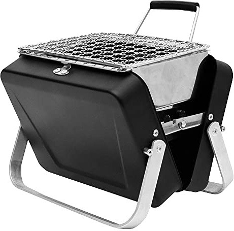 Monsterzeug Kleinster Grill der Welt, Schwarzer Koffergrill aus Edelstahl für Unterwegs, 18 × 15,5 x 6 cm