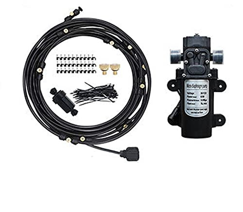 Sprühnebel Kühlung Terrasse Garten Gewächshaus Pavillon Wasserzerstäuber mit 12V Pumpe, Bewässerungssystem Outdoor Misting System Wasser Cooling Sprinkler System für Rasen, Blume, Outdoor