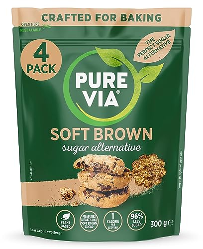Pure Via Soft Brown Sugar Alternative - Keto and Vegan Friendly Sweetener for Baking - 300G (Pack of 4)