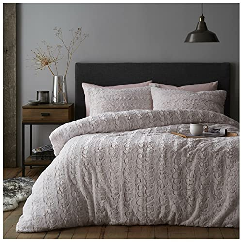 GC GAVENO CAVAILIA Faux Fur Duvet Cover, Reversible Quilt Set, Fluffy & Warm Bedding, Thermal Teddy Fleece Duvets, Blush Pink, Double