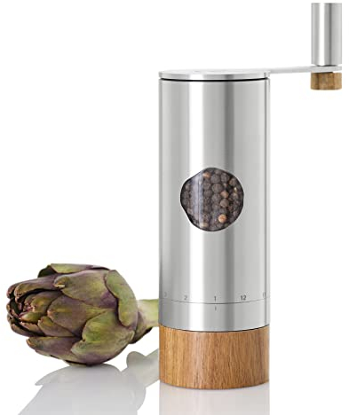 AdHoc MP54 PowerMill – Manuelle Pfeffer- & Salzmühle mit Getriebe | Hochleistungs-XL-Keramikmahlwerk, 12-stufig verstellbar von fein bis grob | Edelstahl & Akazienholz, langlebige Premium Gewürzmühle