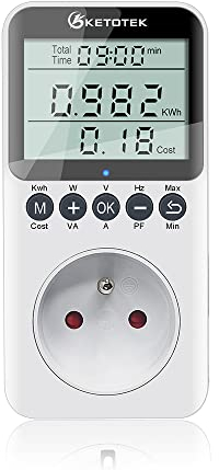 KETOTEK Wattmètre Prise Compteur d'Énergie, Prise de Consommation Électrique avec l'écran LCD, Consommation d'Énergie Mètre Wattmetre, Surcharges de Protection, 3680W