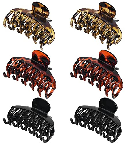DEEKA 6 PCS 2.5 Inch Double Row Teeth Hair Claw Clips Small Tortoise Shell Plastic Hair Jaw Clips Hair Barrettes Thick Medium Thin Hair Clips for Women