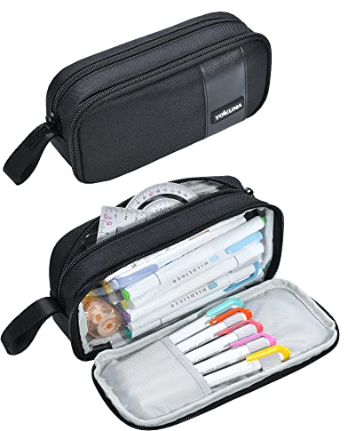 YOKUMA Pencil Case for Adults Aesthetic Pen Bag for Teen College Zipper Pouch School Office Supplies Stationery Organizer Small Tool Bag, Black TW, Digital,Multipurpose