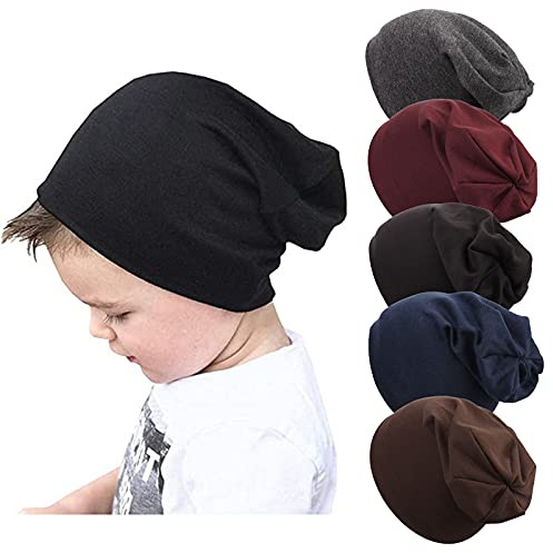 DRESHOW 5 Pack Unisex Baby Hats For Kids Cotton Skull Caps Soft Cute Knit Cap Baby Toddler Beanie for 6-60 Months