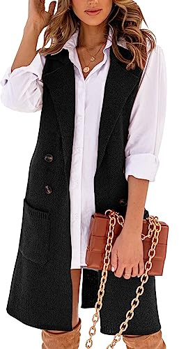 Danedvi Women Open Front Lapel Collar Cardigan Vest Button Down Long Sweaters Cardigan Solid Outerwear Coats