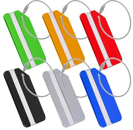 Kofferanhänger Set mit Adressschild, 6 Pack mit sechs Farben, Aluminium Schild, für Flugreise, Kreuzfahrt, Metallgepäckanhänger, Namensschild Koffer Kit, Adressanhänger, Taschenanhänger, ID Etikett