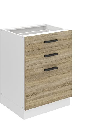 Belini Unterschrank Küche, Küchenunterschrank 60 cm Breite. SDSZ Küchenunterschrank ohne Arbeitsplatte. Küchenschrank mit Schubladen, Sonoma-Eiche