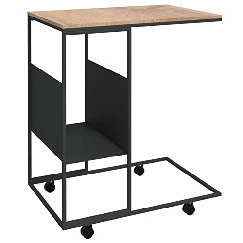 Tidyard Beistelltisch mit Rollen C-förmige Design Sofatisch Laptoptisch Couchtisch Kaffeetisch Serviertisch Wohnzimmertisch 55 x 36 x 63,5 cm (B x T x H) für Wohnzimmer,Schlafzimmer,Schwarz und Braun