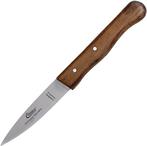 Clauss Küchenmesser aus Solingen, Gemüsemesser klein mit ergonomischem Holzgriff aus Schwarznuss und doppelten Nietstiften, scharfe mittelspitze Klinge, 18 cm, CL-20007