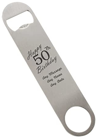 Personalised Engraved Large Stainless Steel Bar Blade, Durable Bottle Opener, Happy 50th Birthday Design, Birthday Gift, Gift for Him, Birthday, Home Bar Accessory, Engraved in The UK