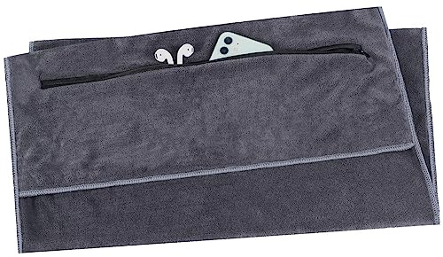 Lamptti Gym Towel with Zip Pocket, Sports Towel Fitness Towel, 120 x 50 cm Microfibre Towel, Fast Drying & Absorbent Workout Towels Sweat Towels, for Gym Beach Yoga Camping