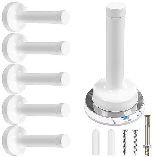 Door Stops, Door Stoppers for Floor Rubber Door Stopper Self Adhesive Doorstop Wall Mounted White Door Stop Heavy Duty Stainless Steel Doorstops with Sound Dampening Bumper, 6 Pack