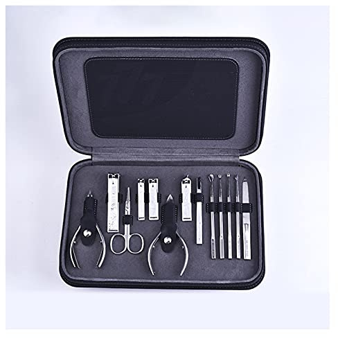 Set de Manicura Pedicura Clippers de uñas, conjunto de manicura 13 piezas de acero inoxidable Kit de aseo profesional for adultos Clipper Clipper Conjunto de cuero negro Funda de viaje Mejor opción de