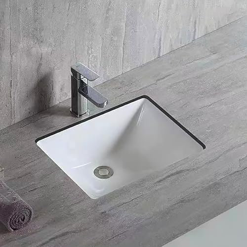 Lavabo quadrato in ceramica bianca, lavabo in ceramica da bagno sottopiano con rubinetto caldo e freddo, lavabo da balcone da incasso, lavabo da lavanderia da incasso, adatto per bagni, balconi, ecc.