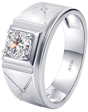 KnSam 14K Weißgold Au585 Ring Echt Goldschmuck, Kreuz Hochzeitsring mit Labor Erstellt Diamant 0.5ct Rundschliff, Gold 585 Bandringe Partnerringe für Herren, Weißgold, Gr.67