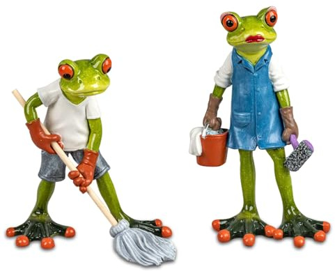 formano Set of 2 Funny Frogs House Cleaning 16 cm Figurine Frog Pair Decorative Cleaning Woman Cleaning Man