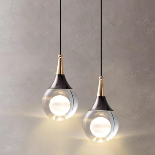 Jadssox Lámpara colgante de cristal en forma de lágrima, lámpara colgante de gota de agua de arte moderno, lámpara de 2 luces, accesorio de iluminación de techo, lámparas suspendidas de metal creativa