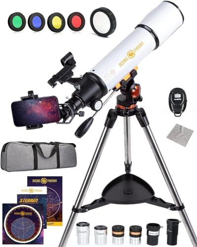 RP® Teleskop 625x Zoom Incl 6 Linser och Filterset Stargazor Deluxe Set Vit - Fjärrkontroll, Planisfär, Lärobok och Smartphone Adapter