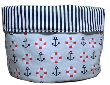 Stoffkörbchen Utensilo grau Ozean gestreift Rettungsring Anker maritim blau Streifen handmade Geschenk Geburtstag Aufbewahrung Bad Kosmetik