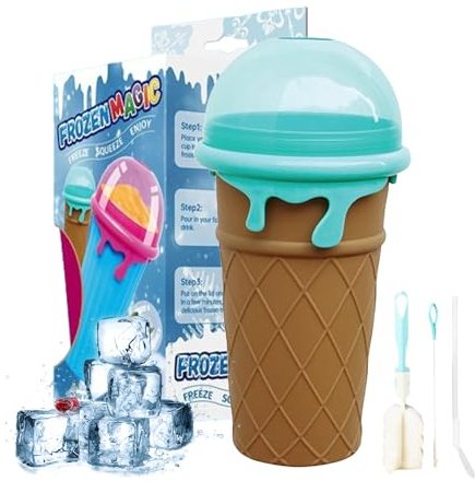Slushy Maker Taza, taza de granizado, taza de silicona de 500 ml, con pajita y cuchara 2 en 1, taza de batidos de doble capa, taza de batidos, taza de batidos, taza mágica congelada rápida, regalo