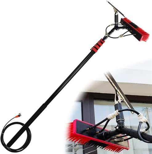Asta di pulizia pannello solare fotovoltaico Wash Spazzolone Kit Spazzola Vetri,strumento telescopico per lavaggio spruzzo acqua prolungata,kit spazzola finestra,per tetti,serre ( Size : 20FT/6.0m )