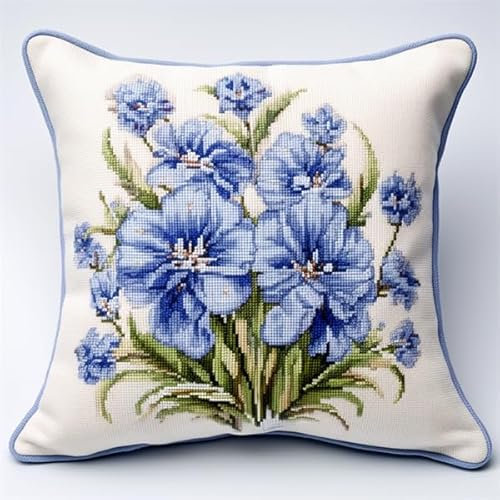 Lfynior Kreuzstich Kissen Set Vorgedruckt Blume Stickkissen zum Selbersticken 45X45cm Stickpackung Stickset Kreuzstich Kissen zum Basteln Stickkissen Stickpackung mit Vorgedruckt Kreuzstichmotiv