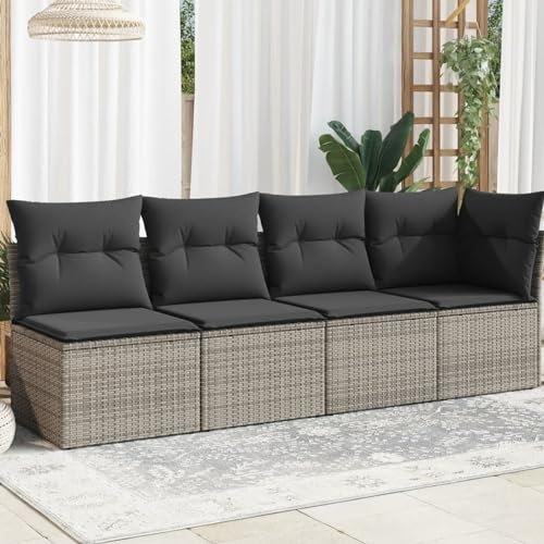 Juroupi Gartensofa mit Kissen 4-Sitzer GartenmöBel Terrassensofa Outdoor Sofa Balkon Outdoor Couch Loungesofa Outdoor Grau Poly Rattan - 366115