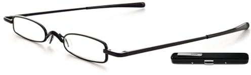 ABETOS Lesebrille Ultraleicht Schmal Metall Mini Herren Damen Lesehilfe Federscharnier Kompakt Sehhilfe Brille mit Etui, Schwarz+0.75