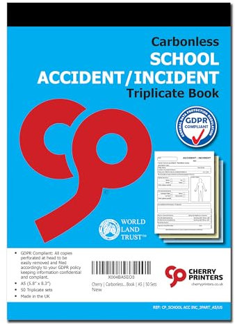 Cherry | Carbonless NCR | School Accident/Incident | Triplicate Book | A5 | 50 Sets