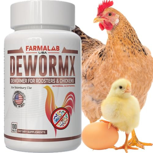 Tropilabs Farmalab Natural Dewormer Internal & External 100 Tabs Poultry - Vitamin for Poultry Rooster Hen Chicken Baby Chick, hens. Made in USA.