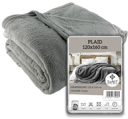 SONIT - Plaid Divano in Pile per Divano e Letto Singolo - Coperta in Pile Autunnale e Invernale - Coperta 120x160 cm - Plaid Singolo Grigio
