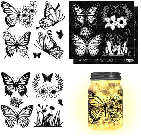 CHGCRAFT 4 Stück 2 Styles Schmetterling Blume Ausschnitte Abziehbilder Silhouette Papier Vintage Ausschnitte Papier Silhouette Abziehbilder für Laterne Jars Scrapbooks Handys Dekoration 5.9x 6.69 Zoll