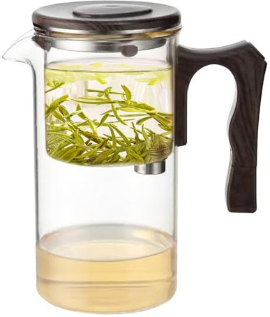 Glass Tea Pot - Wooden Handle Strainer Teapot, Glass Kettle Tea Maker | Loose Leafs Tea Brewer Pot, Durabble Clear Kettle Infuser, Stovetop Safe Teapot for Blooming Tea, Herbbal Teas, and Iced Teas