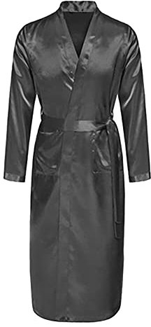SRZYMJ Grey Bademantel Männer, Morgenmantel für Frauen mit Kapuze, V-Ausschnitt Baumwolle Schlafanzug Robe Unisex Bathrobe Pyjama Fashion Bademantel Nachtwäsche Saugstark Lang Kimono L Bathrobe