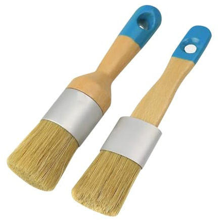 Lot de 2 pinceaux de peinture à la craie et à la cire - Pinceaux ronds à la craie - Pinceau à poils en bois - Grand pinceau pour meubles