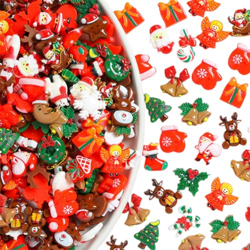 50 Stück Weihnachten Deko Streudeko Tischdeko Miniatur Ornamente Weihnachtsschmuck Konfetti Kunstharz Mini Zubehör Kunstharz Miniatur Figur zum Basteln DIY Geschenk Mitgebsel für Adventskalender