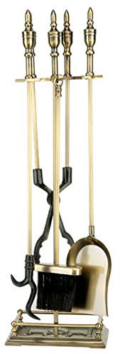 SnamicE Ensemble d'outils de cheminée en fer forgé de 81 cm avec pelle, brosse, tisonnier, pince avec support – Fer forgé très résistant – Décoratif/fonctionnel