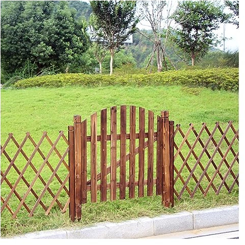 Cancello da giardino in legno con parte superiore curva vintage, facile da installare, dimensioni personalizzabili, colore marrone, ideale per la decorazione esterna del cortile, 95 x 90 cm