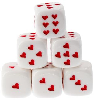 WeLoveDice - Würfel Weiss mit roten Herzen - Made in Germany - 6 Stück