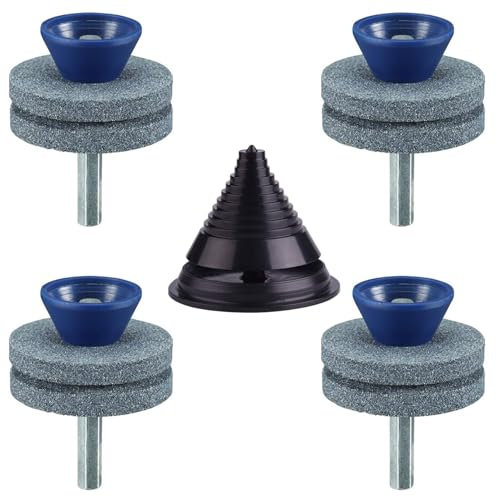 4 Packungen Rasenmäher Klingenschärfer, Doppelschichtschärfer Universal Scharfer Rotationsrasenmäher Klingenschärfer mit Klinge Balancer Korund Klingenschärfer für Handbohrer