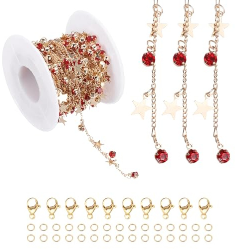 PATIKIL 16.4Ft Stern Strass Kette Rolle, Schmuckherstellung Kettenglieder Großhandel Mit Hummer Verschlüssen Sprungringen Für Schmuckherstellung Zubehör Basteln Armbänder, Roségold(Rot)