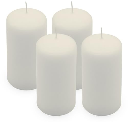 Lot de 4 bougies piliers en cire véritable - 10 x 5 cm - Blanc crème - Bougie bloc de 10 cm pour couronne de l'Avent - Durée de combustion de 25 heures - Décoration de table - Bougie cylindrique