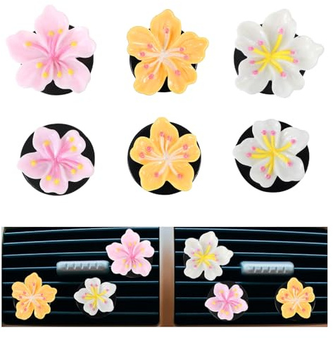 6 Stück Auto Lüftung Deko Auto Clip Diffuser Innenraum Aromatherapie Blumen Car Air Freshener Clips Frauen Vent Hibiskusblüte Blume Zubehör Autozubehör Mädchen Ätherisches Öl Diffusor (Weiß Rosa Gelb)