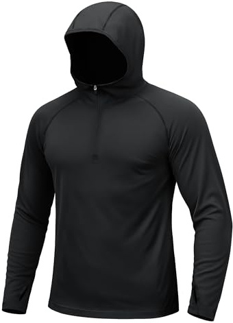 TACVASEN Herren UV Shirt Langarm Rashguard Schwimmshirt Atmungsaktivem Kapuzenpullover Outdoor Wassersport Schwarz, L