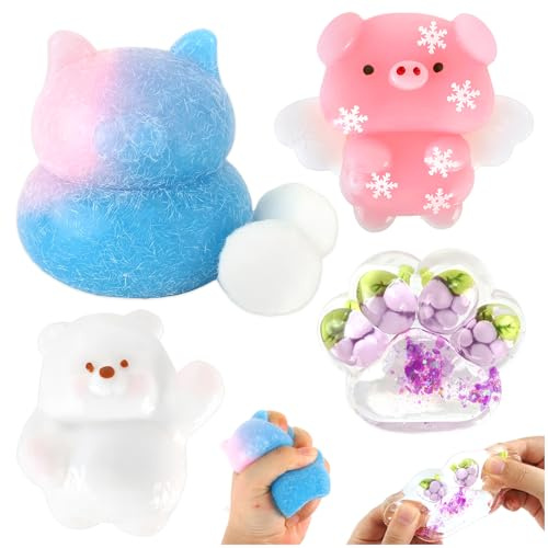 4 stycken Taba Squishy Fidget-leksaker, ängel gris björn liten kattunge trevlig katttass stressreducerande leksaker sensoriska leksaker ångestlindring nyhet presenter till födelsedag
