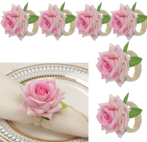 Artificia Serviettenringe mit Perlen, handgefertigt, Blumen-Serviettenhalter für Hochzeit, Geburtstag, Bankett, Tischdekoration, Weihnachten, Erntedankfest, Rosa, 6 Stück