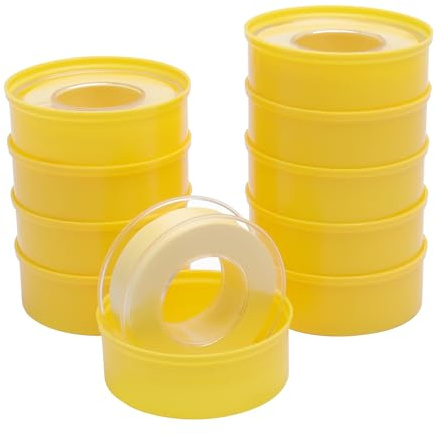 KQDRAVINE 10 Stück Teflonband Gewindedichtband für Gas und Wasser, 18mm X 0.2 mm X 20m PTFE Band mit Karton, Dichtband Wasserleitung Teflon Band Dichtungsband, Temperaturbereich -190°C bis 260°C, Gelb