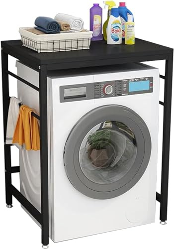 Étagère de rangement sur pied pour machine à laver et sèche-linge à chargement frontal (couleur : cadre noir + noir)